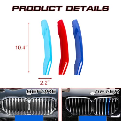 Image of x xotic tech Iconic 3-color Tri Grille Insert Trims Strips, Front Center Kidney Grilles Compatible with BMW G05 X5 2019-2023 W /O Night Vision Camera Option (7 Beams)