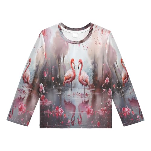 Boys Rash Guard Swim Shirt Long Sleeve UPF+ 50 Sun Shirts Quick Dry Shirt Tree Flamingos for Toddler Kids