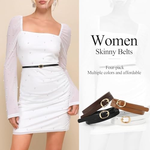 4 Pack Women's Skinny Genuine Leather Belt Slim Thin Waist Belt for Jeans2