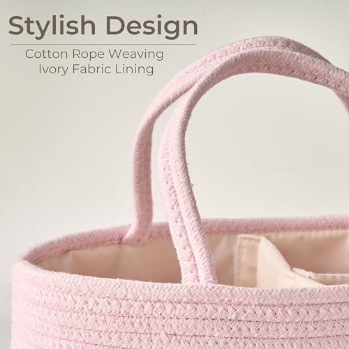 Image of Diaper Caddy Organizer, Empty Gift Basket for Newborn Essentials, Baby Storage Basket, Stylish Gift Bag for Baby Shower, Boys and Girls - Small, Light Pink