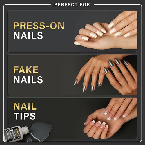 Super Strong Nail Glue for Press On Nails, Acrylic Nails & Nail Tips (10ml),Extra Strength Long Lasting Brush-On Adhesive, Mess-Free, No Dehydrator or Primer Needed