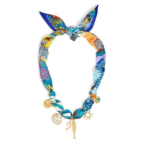 WOWORAMA Colorful Scarf Necklaces for Women Summer Bandana Necklace with Sea Shell Fish Charm Necklaces Boho Beach Seashell Necklace Vacation Jewelry