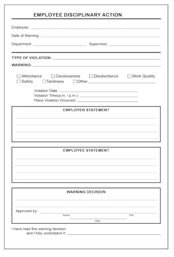 250 Sets Employee Disciplinary Action Forms 5. 5