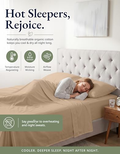 Image of LANE LINEN Full Fitted Sheet, 100% Organic Cotton, 3-Piece Set (1 Fitted Sheet,2 Pillowcases), Percale Weave, Full Bed Bottom Sheet, Ultra Soft, Fits Mattress Upto 15 inch Deep - Taupe(No Flat Sheet)
