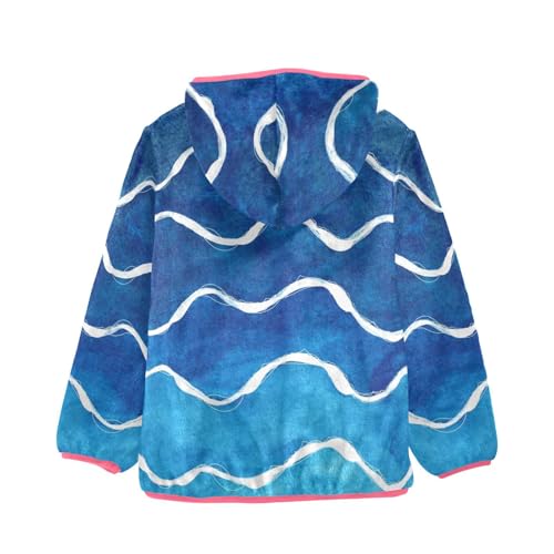 GuoChe Blue Wave Stripes Girls Sherpa Jacket With Hood2