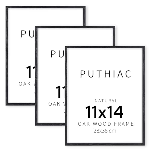puthiac Picture Frame, Black Oak Wood, 11 x 14 inches, 3 Pack - Minimalist Wall Art Decor, Picture and Prints