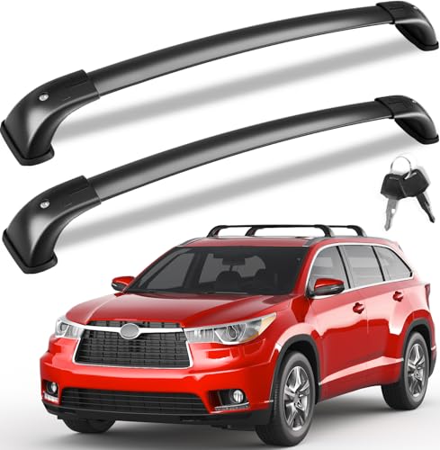 KINGGERI Lockable 220lbs Cross Bars Roof Racks Fit for Toyota Highlander 2014-2019 XLE Limited & SE LE & LE Plus, Aluminum Heavy Duty Roof Rails Crossbars Anti-Theft Metal Black Matte Luggage Kayak