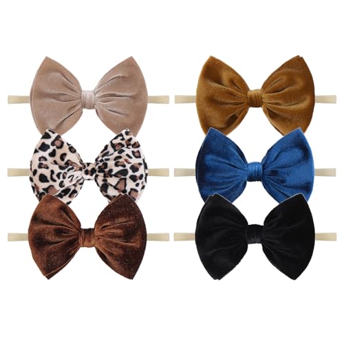 Image of YanJie 6PCS Baby Girl Bows Nylon Baby Headbands Soft Velvet Baby Bows Newborn Handmade Hairbands Hair Accessories for Infant Toddlers Kids