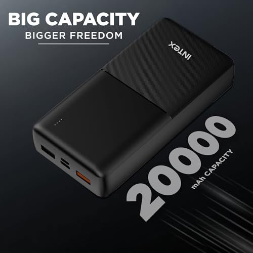 Image of Intex Strong Neo QCPD 20000mAh Power Bank with 22.5W Fast Charging, Type-C PD Input /Output, Dual USB Output, LED Indicators, Smart Protection, High-Capacity Portable Charger (Black)