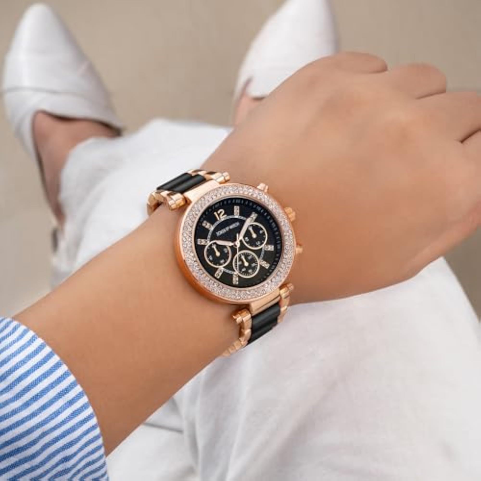 Women's Suzanne Rosegold and Black Ceramic Watch, Gift
