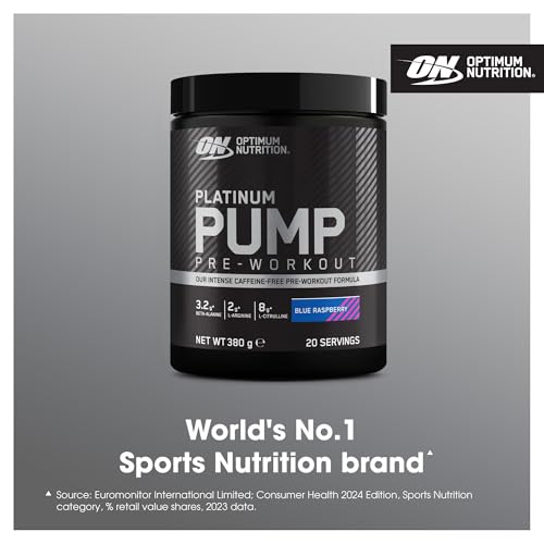 Optimum Nutrition ON Platinum Pump Pre-Workout, Intense Caffeine-Free Pre-Workout Food Supplement with Fruitflow, Beta-Alanine, L-Arginine, L-Citrulline, Blue Raspberry Flavour, 20 Servings, 380 g - Image 3