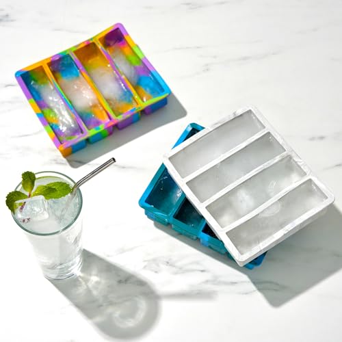 Host Ice Cube Tray, Makes Four 5-Inch Long Cubes, Durable Silicone Trays with Easy Release Design, Perfect for Water Bottles and Highball Glasses, Home Bar Accessories, Set of 1, Marble by Host - Image 4