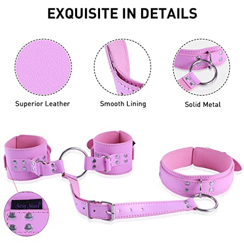 Image of Neck to Wrist Restraints kit - SEXY SLAVE, Adult Sex Toys Frisky Beginner Behind Back Handcuffs Collar, Adjustable Bondage Set, Couple SM Sex Game Tool(Pink)
