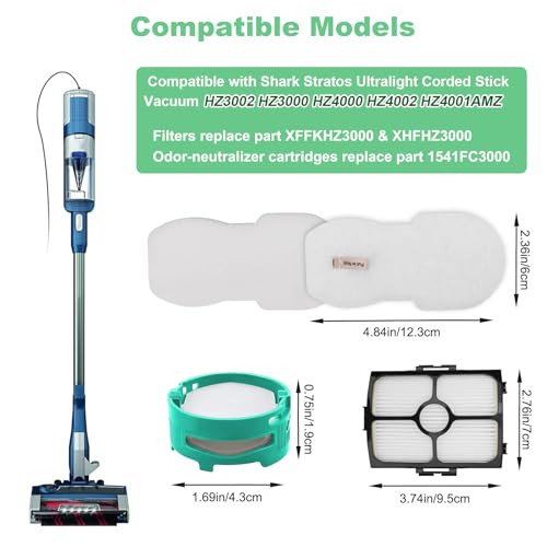 Image of Alrens HZ3002 Replacement Filters and Odor Kit for Shark HZ3002 HZ3000 HZ4000 HZ4002 Stratos Ultralight Corded Stick Vacuum, 2 Filter + 4 Foam & Felt Filter + 4 Odor Neutralizer Cartridges