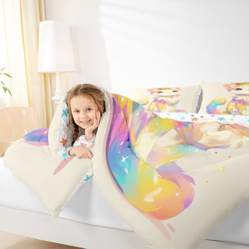 Image of Cartoon Cat Comforter Set King Size Bedding Sets Watercolor 3D Anime Bed Comforter, Cute Pets Toddler Comforter for Animal Lovers Enthusiast Kawaii Anime Decor Design Quilt for Girls Kids Teens