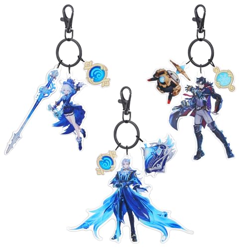 UTIEHD Conjunto de llaveros de personajes de Genshin Impact, 3 piezas de llaveros acrílicos de figuras de anime (Furina/Neuvillette/Wriothesley)