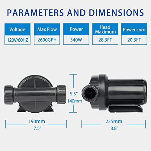 Image of OYO WATER 2600GPH Pond Pumps Submersible Outdoor Inline Pump Pond | High Head Water Pump for Garden Waterfall Fountain Water Circulation Pump for Koi Fish Pond