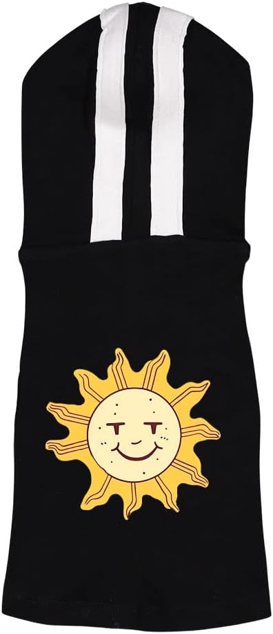 Sun Print Dog Shirt with Hoodie - Funny Design Dog Hoodie - Cute Kawaii Dog Clothing - Black White, XL