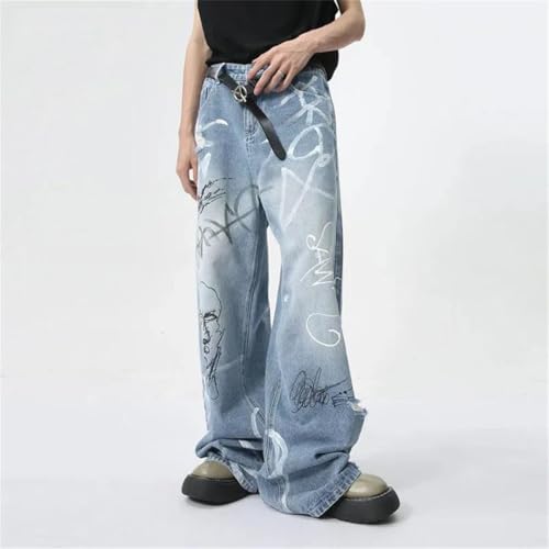 Men's Jeans Wear Graffiti Graffiti Straight Trousers Casual Loose Clothing2