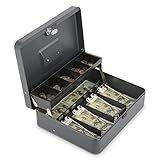 Sgorlds Cash Box with Lock and 2 Keys, Metal Money Box with Cash Tray, Lock Safe Box, 4 Bill/5 Coin