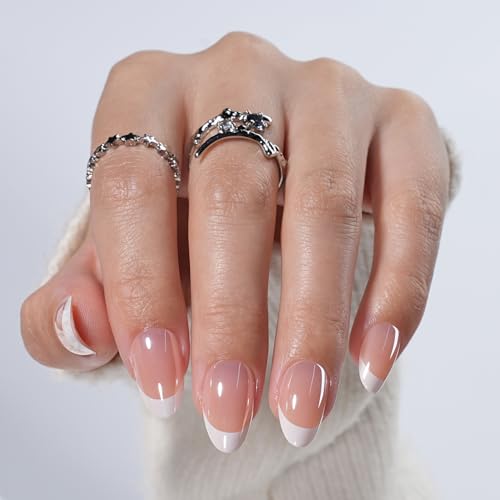 French Tip Press on Nails - White Short Almond Press on Nail, Las...