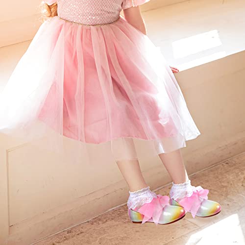 Adamumu Girls Dress Shoes Cute Bow Mary Jane Shoes Ballerina Flats With Satin Ankle Tie,Flower Girls For Wedding Birthday Party Or School Daily Dress Up,Rainbow 10M #TOP6