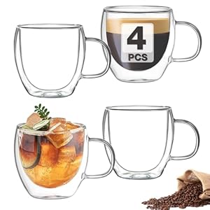 Mfacoy Doppelwandige Espressotassen Set, 4 Stück