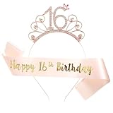 Matwsec 16th Birthday Sash and Rhinestone Tiara 16th Birthday Crown Princess Hair Accessories for Girls Party Decorations - Image 1
