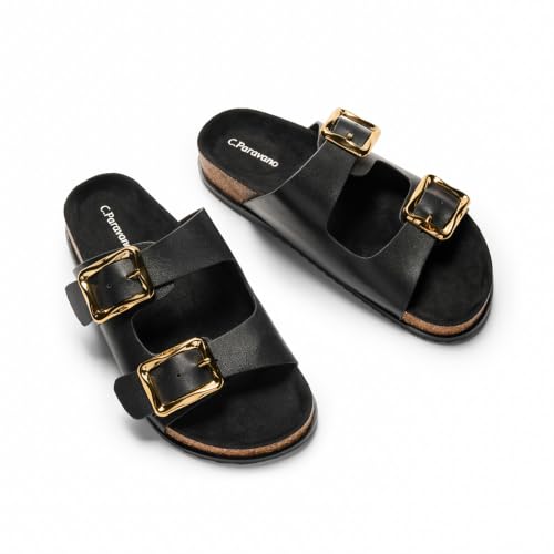Image of C.Paravano Women Suede Leather Slide Sandal Slip on Wide Width Arch Support