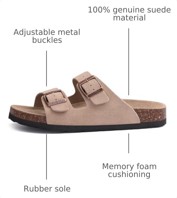 Image of KIDMI Unisex Summer Sandals Arch Support Cork Footbed Slide Sandals with Double Adjustable Buckle for Women Men
