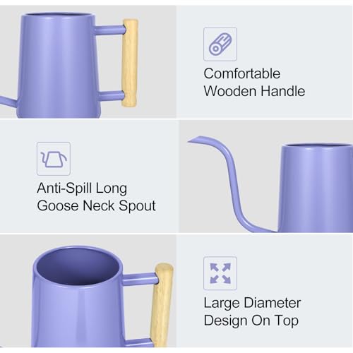 Image of Watering Can Indoor Plants, 35 oz /1000 ml Metal Stainless Steel Watering Can Pot with Long Spout for Indoor House Plants Bonsai Outdoor Garden Flower Decorative (Purple)