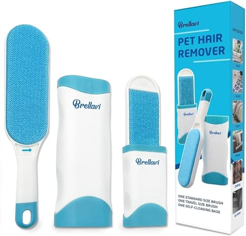 Pet Hair Remover for Clothes: Reusable Cat Dog Fur Removal Brush for Furniture Couch Carpet Bed Car Seat - Self-Cleaning Tool for Pet Owners Friends Families - Home Travel Use (1 Pack Fresh Blue)