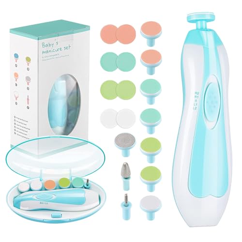 Zooawa Baby Nagelknipser 20 in 1, Elektrischer Baby Nageltrimmer, Nagelfeilen Set mit 12 Ersatzpads, Pflegeset für Neugeborene Säuglinge Kleinkinder Erwachsene, Zehen Fingernägel Pflege, Blau