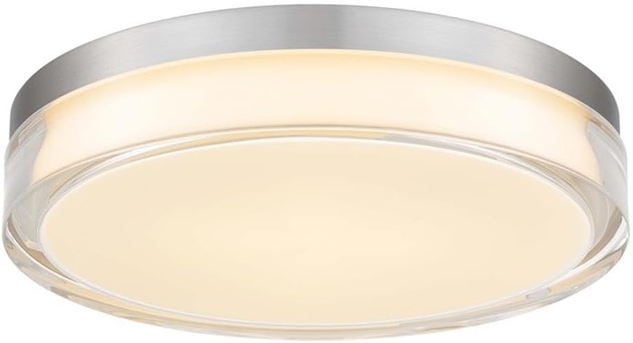 BOWERY HILL Modern 12-Inch LED Outdoor Flush Mount, Stainless Steel, Silver Finish, Adjustable CCT Light, Acrylic Design, Ceiling or Wall Mounted, Durable Porch Lighting for Indoor or Outdoor Use