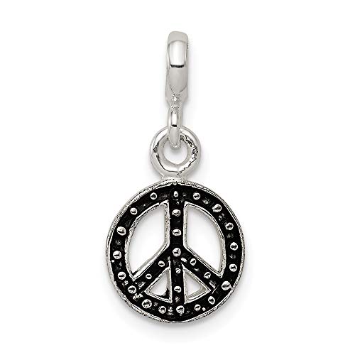 FB Jewels Solid 925 Sterling Silver Enameled Peace Symbol Enhancer (0.39 x 0.83 Inches)