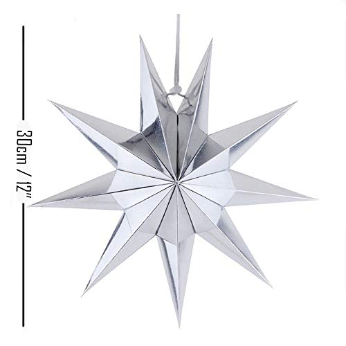Eoper 3 Pieces 9 Pointed Paper Star Lanterns 12 Inch Hanging Lampshade For Led Light Wedding Birthday Party Decor, White #TOP4