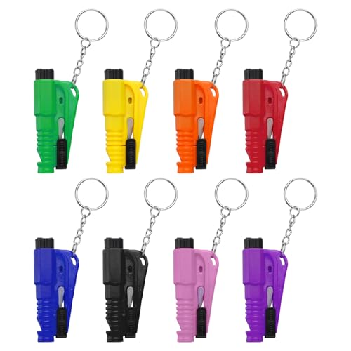8 Stück Gurtschneider und Glasbrecher Schlüsselanhänger 3-in-1 Mini Auto Fluchtwerkzeug Notfall Hammer Car Rescue me Überleben Pfeifen Sicherheit Werkzeuge 8 Farben
