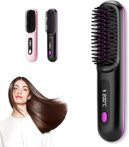 Portable Straightener Brush - Gobrush Pro, Go Brush Pro Straightener Rechargeable & Cordless Mini Hair Straightener Comb,Portable Straightening Brush for Travel (Black)