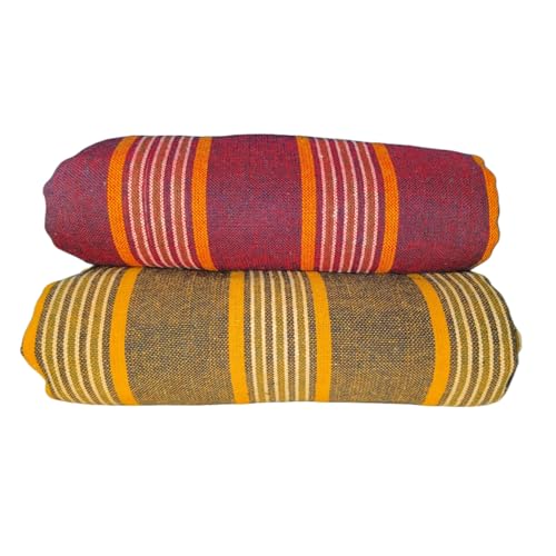 Image of Khadi Handloom Handmade 210TC Single Bed Sheet Cotton 7.5 * 5 feet Combo Pack of 2 Set of 2 Cotton bedsheet Single Bed Combo Offer (Red-Yellow)