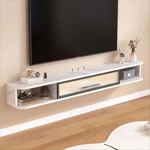 Console multimédia murale blanche à armoires de rangement flottantes - 8