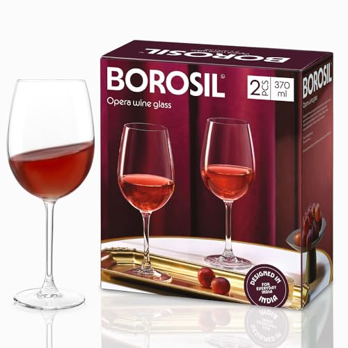 Image of Borosil 370ml x 2pc Opera Wine Glass Set | Wine Glasses for Red & White Wine, Cocktails & Mocktails | Elegant Glassware for Home, Parties & Gifting