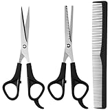 Hair Cutting Scissors Thinning Shears and Comb Set, 2 Pack 6 inch Professional Stainless Steel Barber Scissors with Sharp Blades and 1 Pack Comb for Men Women Kids and Pets Hair - Black