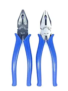 PERFECT TECH Combination Cutting Plier 8 Inch Combo 2 Pcs | Anti-Rust Properties For Gripping | Industrial & Plumber Hand Tools | Pliers For Home Tool Kit | (PPL-08 & PBL-08) (205 MM/ 8 BLUE)
