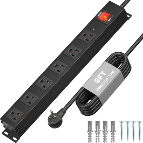 KF Matel 6 Outlet Power Strip Surge Protection 2100J,Heavy Duty Wide Space Power Strip with Flat Plug/Upgraded...