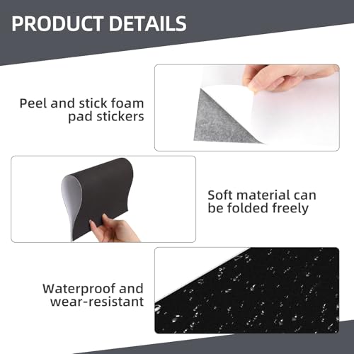 Bubuny 12 Stück Selbstklebend Schaumstoffplatte 1MM Moosgummi Selbstklebend Platte, Schwarzes EVA Rutschfeste Schaumstoffmatte für Möbel Stoßdämpfung, Bastelarbeiten, Schmuckkästchen