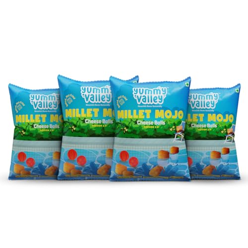 Image of Yummy Valley Millet Cheese Balls, 25g x Pack of 4 | Baked Snack Not Fried | Ready to Eat Snack | Multigrain Cheese Balls | No Preservatives Gluten Free Crunchy Snacks | Healthy Namkeen Kids Snack