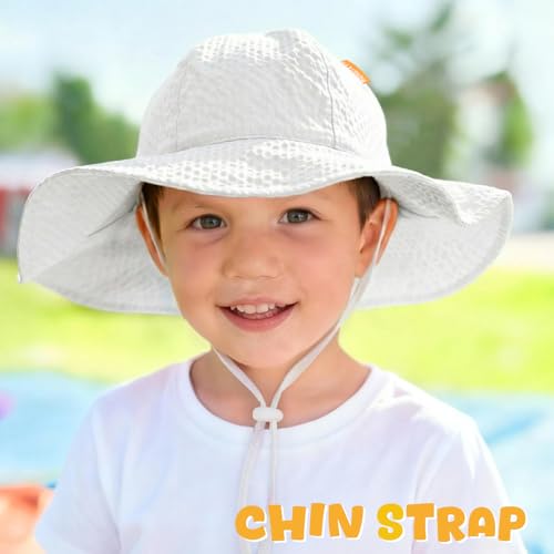 Image of HONGTEYA Baby Sun Hat Toddler Girl Beach Hat Sun Protection Adjustable Outdoor Summer Wide Brim Bucket Hat for Infant Kids