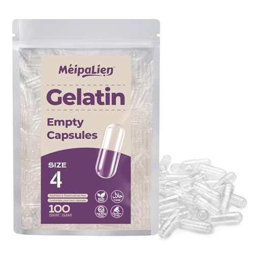 Gélules vides à remplir taille 4 – 100 unités, capsules de gélatine vides, résolution rapide, petit emballage, Halal, Non OGM, Sans gluten, compatible avec la machine de remplissage de capsules 4