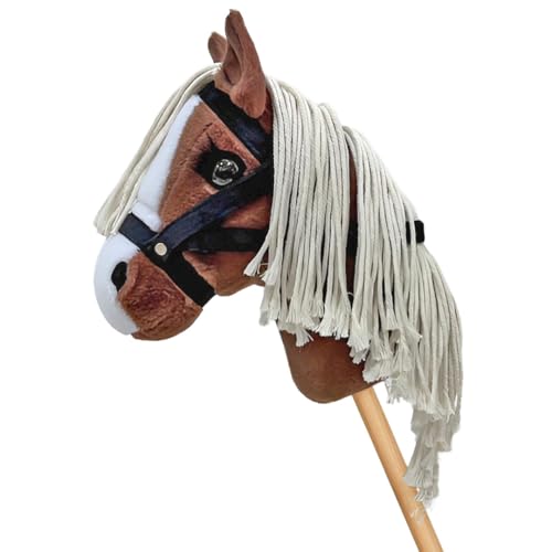 Equimed Tiny Hobby Horse “Bingo” — Bay Hobby Horse with White Mane & Tail — Soft Plush Stick Horse for Toddlers & Little Children