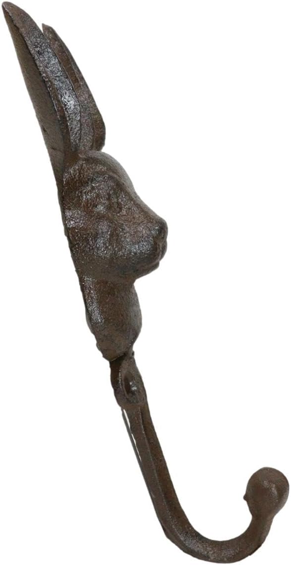 Ebros Gift Rustic Cast Iron Cottage Bunny Brer Rabbit Hare Head Metal Wall Decor Coat Hook Organizer Figurine 7.25" H Animal Rabbits Fairy Tale Nursery Rhymes Decor